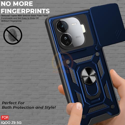 Image of AESTMO Tough Armor Compatible with iQOO Z9 5G Bumper Back Case Cover | Ring Holder & Sliding Camera Shield Cover | 360 Degree Protection Back Case Cover Compatible with iQOO Z9 5G (Blue)