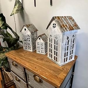 Rustic Charm Set of 3 Distressed Metal House Lanterns: Perfectly Imperfect Finish for Unique Decor Enthusiasts Rustic Charm Set of 3 Distressed Metal House Lanterns Perfectly Imperfect Finish for Unique Decor Enthusiasts
