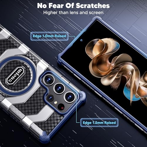 Image of Magnetic Case for Samsung Galaxy S24 Ultra [Compatible with Magsafe] [Military-Grade Protection] Translucent Matte Hard Back Slim Heavy Duty Shockproof Phone Cover 6.8 Inch - Blue