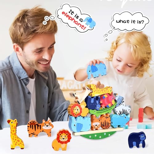 HENGBIRD Montessori Holzspielzeug ab 2 3 4 5 Jahren Stapelspiel Stapelspielzeug Tiere zum Stapeln Bausteine Balancespiel Holz Motorikspielzeug Feinmotorik Lernspielzeug Geschenke für Baby Kleinkinder