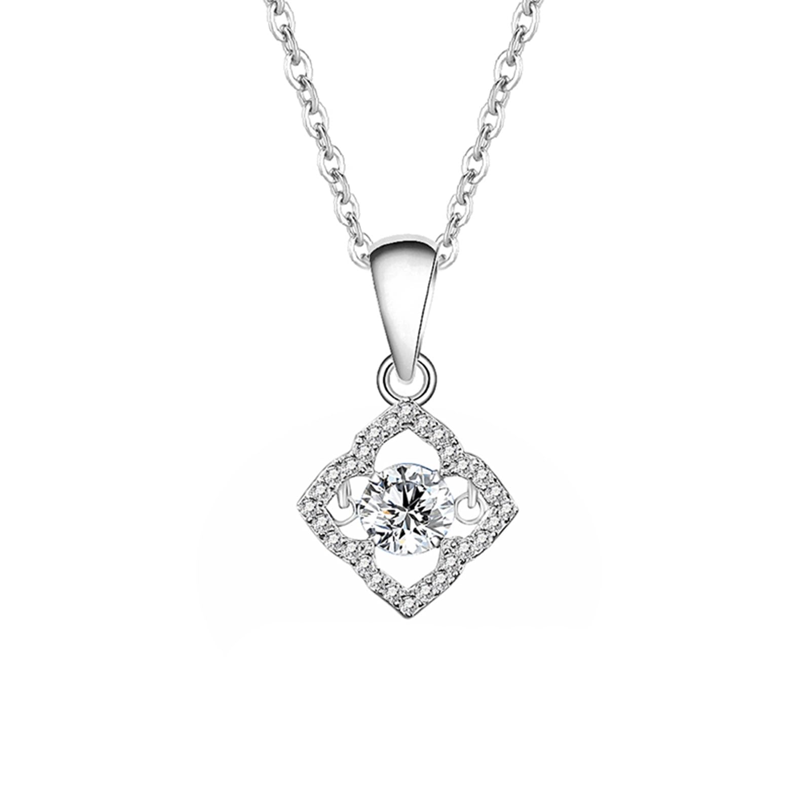 Catena Collana Donna, Collana Pendente Rombo cavo con moissanite da 5 mm, 40+5cm