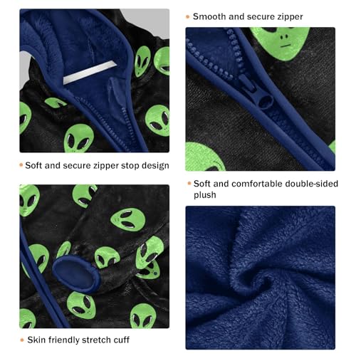 Cartoon Alien Toddler Fleece Jacket Baby Boys Hooded Zipper Long Sleeve Thick Warm Outerwear 3-10 Years3