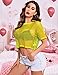 Avidlove Sexy Fishnet Shirt Short Sleeves Top Net T Shirts See Through Cropped Top Neon Green Large