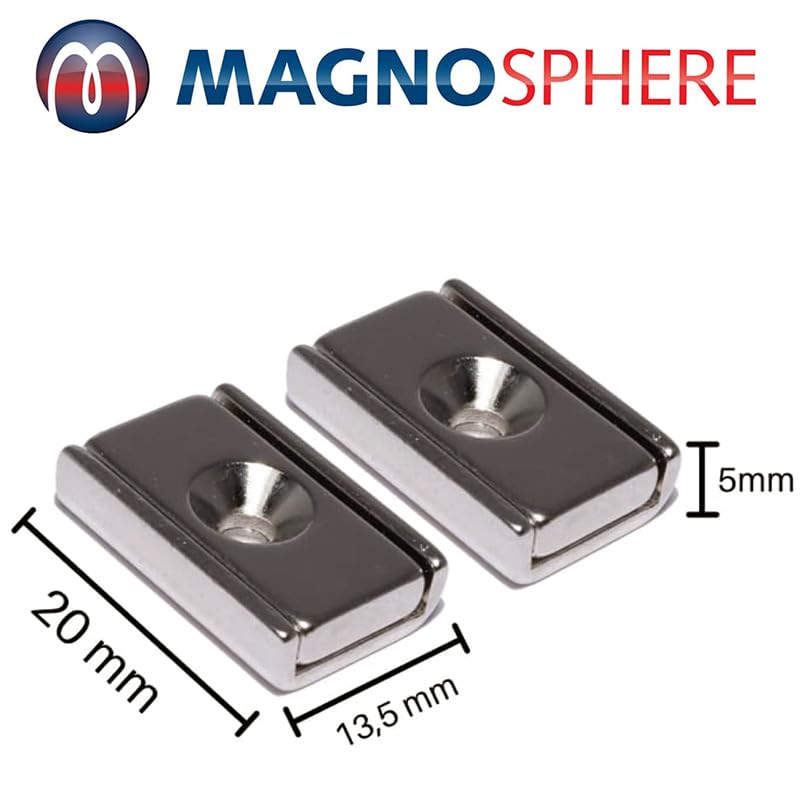 Neodym Magnet mit Bohrung Senkung - Extra Starke Topfmagnete 100mm x 13,5mm - 36 KG Zugkraft - Flachgreifer Quader mit M3 - Senkbohrung [1 Stück