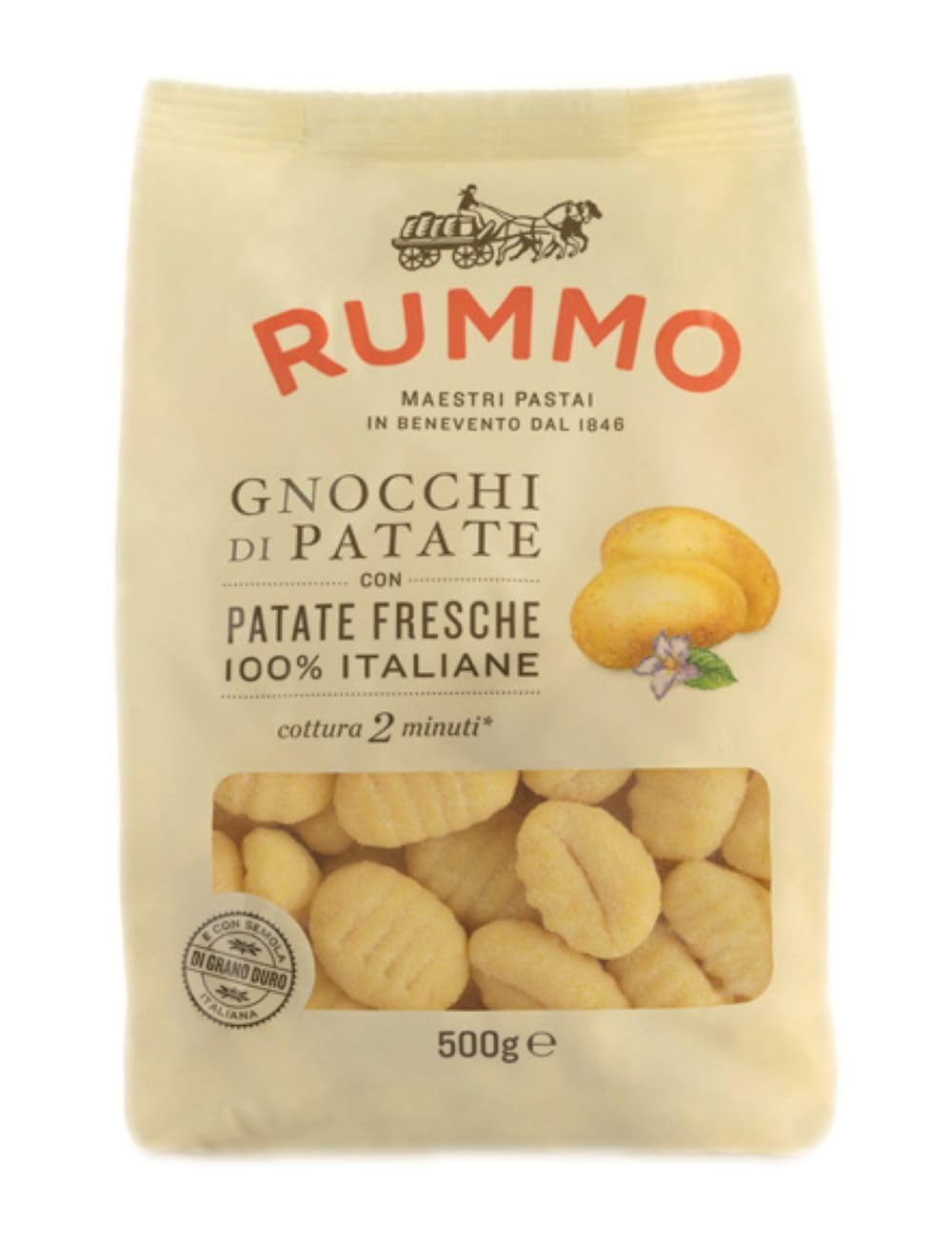 Rummo Gnocchi Di Patate - Potato Gnocchi Pasta, Organic Potatoes, Dry Italian Pasta, Durum Wheat Noodles, Potato Dumplings - 17.6 Ounce (Pack of 1)