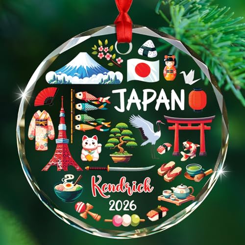 Customized Year & Name Culture and Cuisine Japan Lover Glass Ornament, Travel Japan Ornament Gift for Friends Traveller Dad Mom Brother Sister, Personalized Japan-Trip Glass Christmas Ornaments 2026