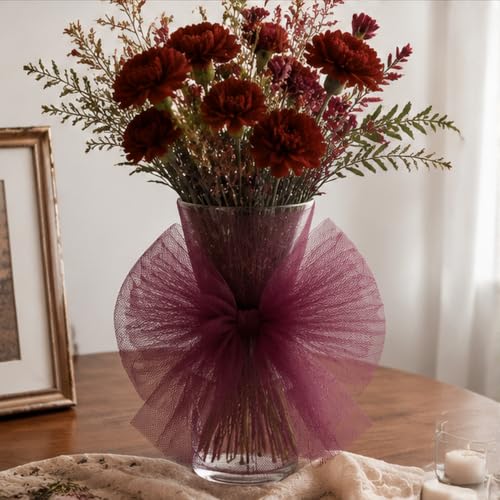 Image of Burgundy Tulle Fabric Ribbon 6 Inch by 25 Yards Rolls Fabric Spool Tulle for Gift Wrapping Wedding Decorations Craft Supplies DIY Tutu Skirt Baby Shower Party
