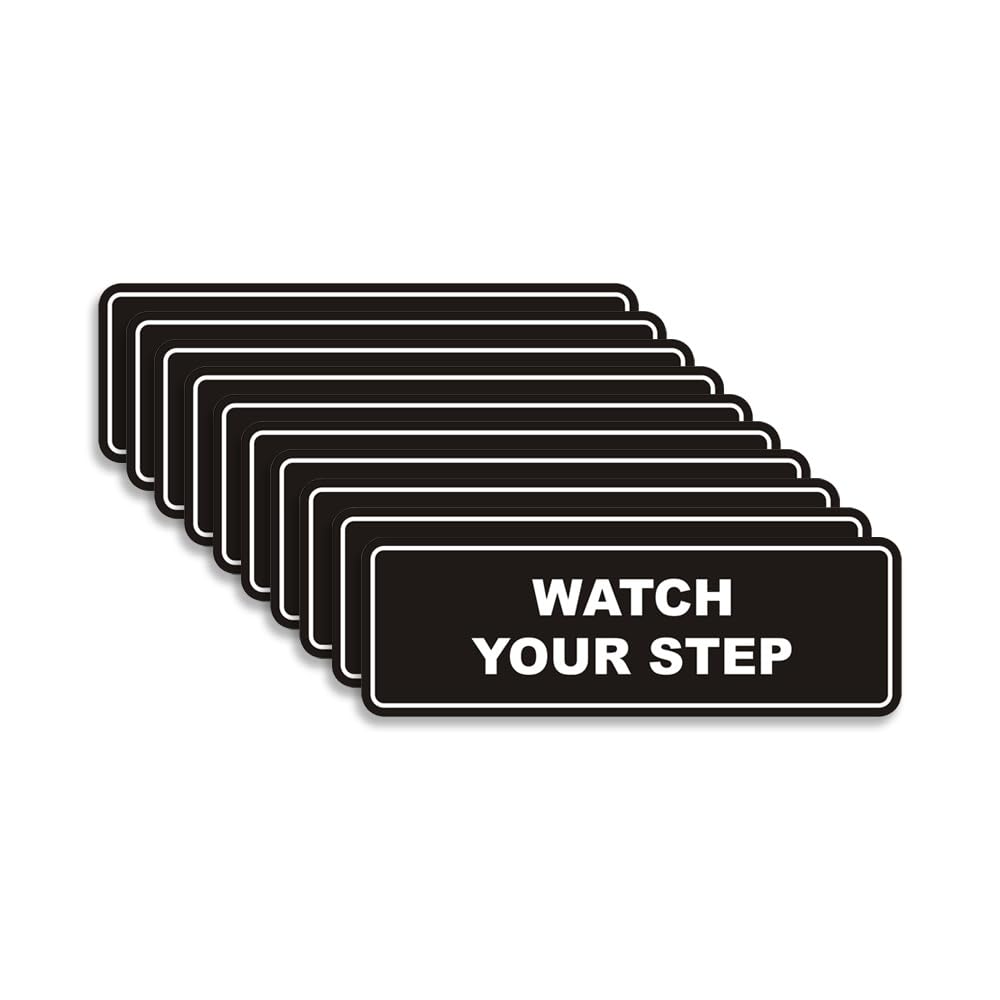 Signs ByLITA Standard Watch Your Step Wall or Door Sign - Laser-Engraved | Durable Plastic and Easy Installation | Safety Warning (Black) - Large (10 Pack)