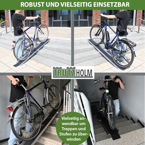 TRUTZHOLM Anti-Rutsch Alu Auffahrampe zusammensteckbar 150-270 cm verstellbar 50 kg Treppenrampe E-Bike Moped starr schwarz/grau