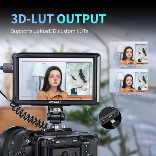 Image of FEELWORLD 6 Inch DSLR Camera Field Monitor,1200nit High Bright 4K HDMI On Camera Monitor, 3D Lut 1920X1080 HD Focus Peaking Assist Full Waveform Video Field Monitor FW568PRO