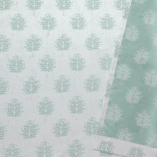 Image of Yellow Weaves 1 Pc Jacquard Tree Eyelet Window Curtain - Perfect for Home, Office, Bedroom, Living Room & Balcony - 5 Feet (Sky Blue)