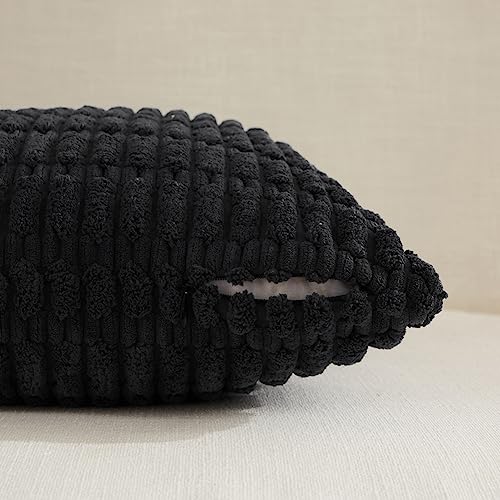 Fancy Homi 2 Packs Black Decorative Throw Pillow Covers 22X22 Inch For Living Room Couch Bed Sofa, Rustic Farmhouse Boho Home Decor, Soft Striped Corduroy Square Cushion Case 55X55 Cm #TOP2