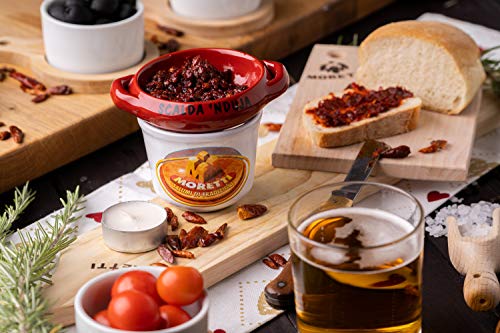 Moretti® Nduja Calabrese Würzige Artisan und Original NO GMO Streichfähige und cremige Salami in 180gr Glas (Glas + Nduja-Wärmer)