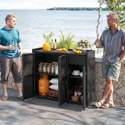 Yitahome MAYIHZBJB3 Outdoor Storage Cabinet, Weather-Proof Rattan Bar Table With Two Doors, Adjustable Shelves & Foldable Drawer thumb #1