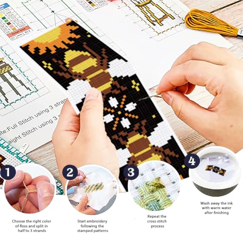 Image of ACRNIGHEET 6PCS Cross Stitch Bookmark Kit for Beginner Stamped Cross Stitch Kits for Adults Retro Bee DIY Tassel Embroidery Bookmark Kits Needlepoint Kit with Instructions Craft Gift 8.5''x3'' 11CT