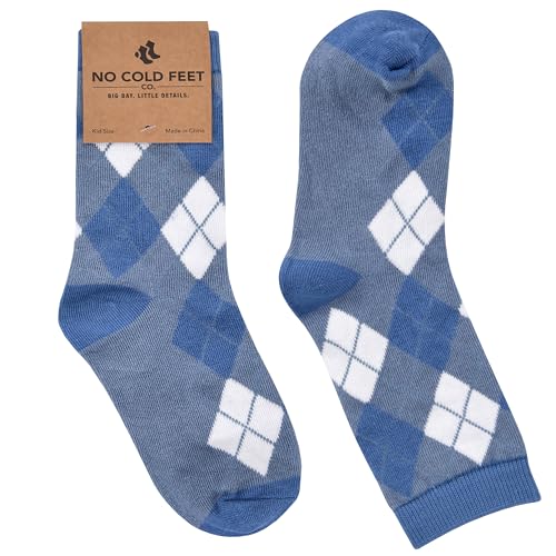 No Cold Feet Kids Boys Fun Dress Socks Colorful Patterned Novelty Mid-High Long Dusty Blue Argyle