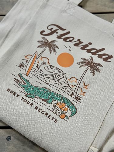 Ink Trendz Florida Bury Your Regrets 10oz. Vintage Natural Hemp CanvasHemp Tote With Inner Zipper Pocket Alligator Orange Grove Tote Work, Beach, Shopping4