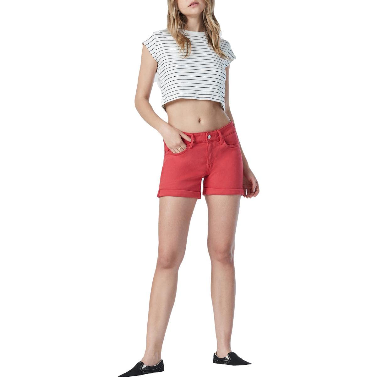 MaviWomens Sara Mid-Rise Boyfriend Denim Shorts Red 31