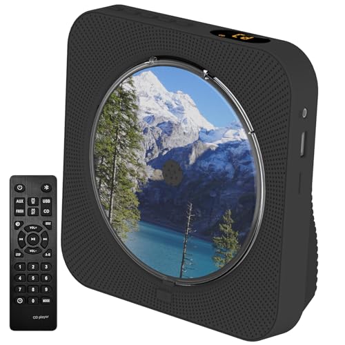 Reproductor de CD portátil con Bluetooth, montaje en pared y soporte de escritorio, reproductor de CD, reproductor de música, audio en casa, boombox con mando a distancia, radio FM, altavoz HiFi