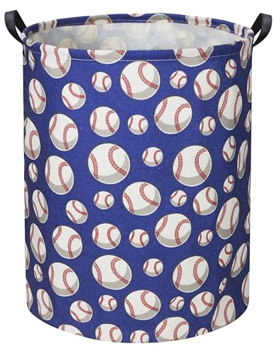 Image of HIYAGON Baseball Kids Laundry Hamper, Large, Cotton & Linen, Waterproof PE Coating, Collapsible, Multi-purpose, Dinosaur Pattern