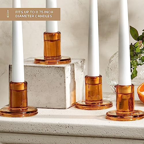 Lamplust Glass Candle Holder Taper Candle Holders, Set Of 4 Amber Glass Candlestick Holder, 2.5 Inch Small Candle Holders, Gold Candle Holders For Table Centerpiece Boho Wedding Decor #TOP2