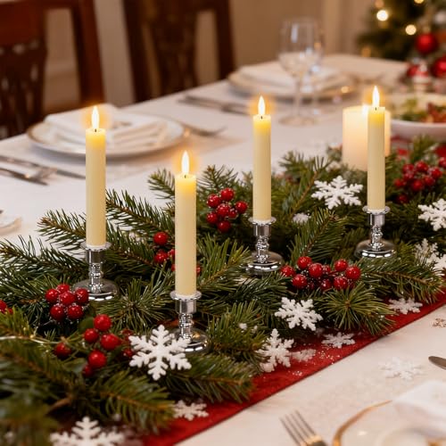Image of Wondise Flameless Window Candles with Remote Timer, 7 inch Battery Operated 3D Wick Real Wax LED Flickering Taper Candles for Christmas Decoration, Removable Silver Holder and Suction Cups Included 4Pack