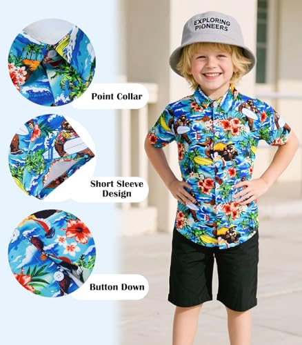 RAISEVERN 3-10T Boys Button Down Hawaiian Shirts Short Sleeve Cool Dress Shirt Tops3
