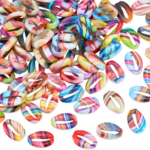 SUNNYCLUE Lot de 100 pièce de Coquillages Cauris Colorés en Résine Perles de 2cm Couleurs Aléatoires Émaillées Style Plage D'Été Hawaï Océan Perles...