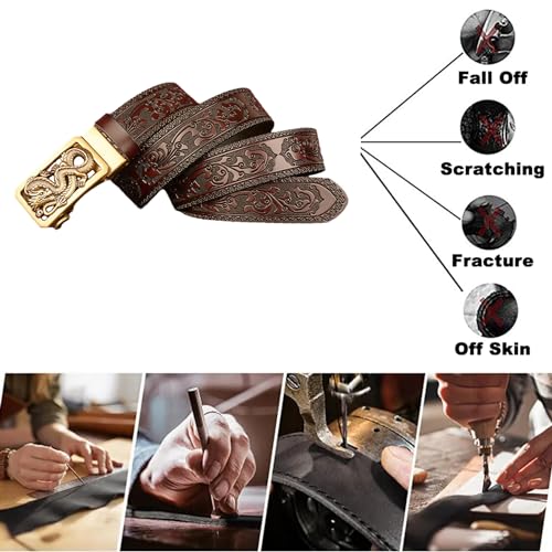 Ratchet Leather Belts Adjustable Automatic Buckle Floral Embossed Golden Dragon Engraving Gothic Punk Style Belt2