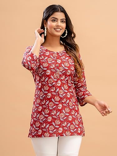 Image of feranoid Women Cotton Printed Straight Short Kurti