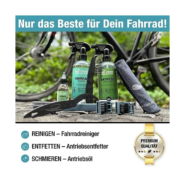 bio-chem Fahrrad Reinigungsset PROFI 7-teilig - Effektives & materialschonendes Pflegeset: 1x Fahrradreiniger 750ml + 1x Antriebsentfetter 750ml + 1x Antriebsöl 100 ml + 3x Reinigungsbürste – Bild 3