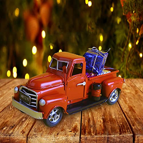 Lwolreny Décorations de Noël Camion Jouet Rétro Ramassage Christmas Petit Train Jouet Cadeau Noël pour Les Enfants de la Maternelle Festive Noël Decoration Deco Cadeaux (Red) Cover