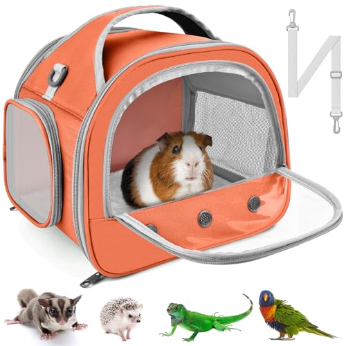 Bissap Bearded Dragon Travel Carrier Portable Guinea Pig Carrier Bag Tortoise Carrier Pouch for Bunny Hamster Chinchilla Hedgehog Lizard Bird Outgoing Reptile Travel Carrying Case - Orange
