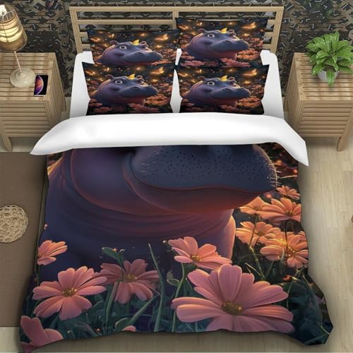 Housse de couette hippo 135x200 parure lit microfibre ado