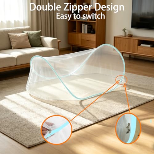 Image of CMINGJ Pop Up Mosquito Tent,Portable Foldable Mosquito Net 78 * 31 * 22in | suitable for Bed Camping Travel Patio，Mosquito Net for Adults Baby,Lightweight, Breathable, Durable (Blue Fixed Size)