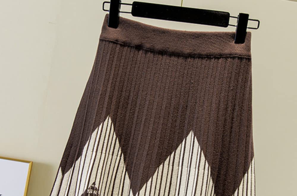 Gonne Lunghe Invernali, Gonne Pieghettate caffè Sexy per Le Donne Gonna A Vita Alta Boho Elasticizzata in Vita Gonne Invernali Calde Maxi Gonna in Maglia A-Line Gonna Ampia A Balze A Pendolo