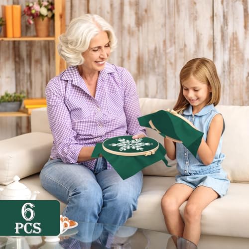 Image of CMINAUS 6 Sets Christmas Embroidery kit for Beginners Adults, Green Christmas Ornament Kit Snowflakes Needlepoint Cross Stitch Kits, Stitch Learning Kit with Needles Ropes Ribbon for Xmas Decorations