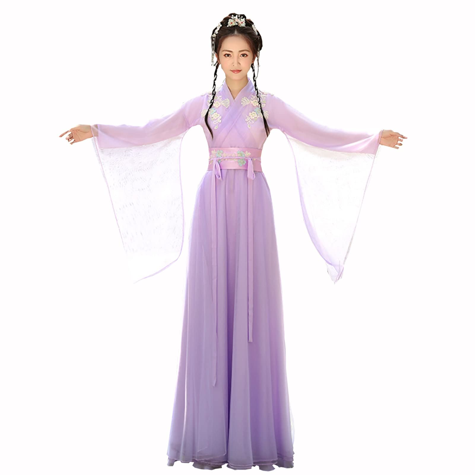 HYCLAM hanfu Women's Hanfu Dress Elegant Fairy Skirt Classical Dance Performance Costume Purple Princess Dress (Color : Purple, Size : M)
