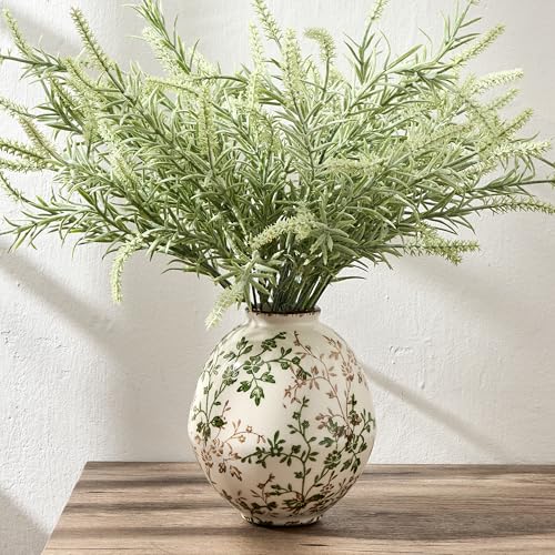 Jarrón antiguo verde y beige de 5.8 pulgadas, diseño floral chinoiserie, jarrón de cerámica rústica para decoración del hogar, sala de estar, estantería, oficina, entrada, decoración de gran milenio