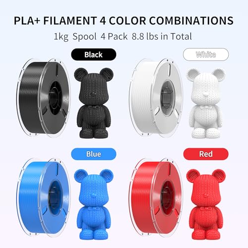 Image of RAMBERY PLA+ 3D Printer Filament Bundle 4KG Toughness Upgraded 1.75MM 3D Printing Filament Fit Most FDM Printers，Black /White /Blue /Red，1KG X 4 Spools