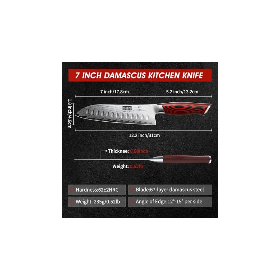 Damascus-Santoku-Knife-7-Inch-Professiona-Kitchen-KnifeVG-10-Damasucs-Steel-Ultra-Sharp-Santoku-Chef-Knife-with-Ergonomic-G10-Handle HOSHANHO Damascus Santoku Knife, 7 Inch Professiona Kitchen Knife,VG-10 Damascus Steel Ultra-Sharp Santoku Chef Knife with Ergonomic G10 Handle