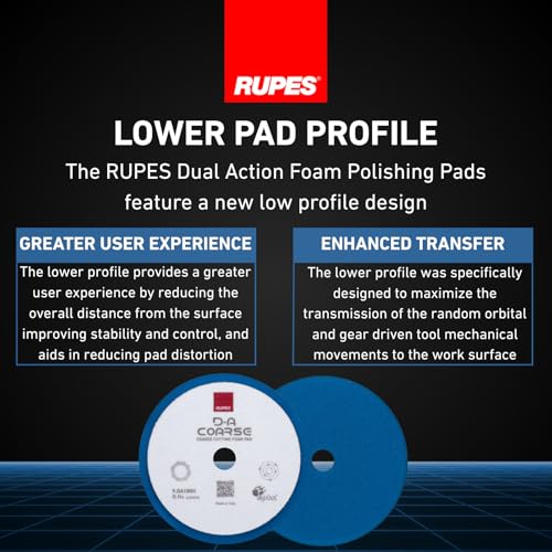 Image of RUPES 9.DA180H Pack of 48 Blue D-A Coarse Cutting Foam Pads 180mm | Ideal for Paint Correction & Gloss Enhancement | Mild to Severe Defect Removal | Compatible with 6 inch Backing Plate