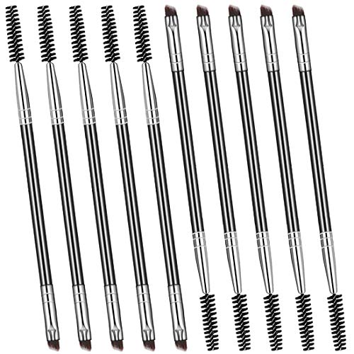 Eyebrow Brush,10pcs Double End Premium Quality Angled Eye Brow Brush and Spoolie Brush for Application of Angled Eyeshadow Eyeliner