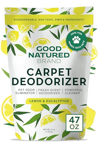 Good Natured Brand | Carpet Deodorizer & Freshener Powder | 47 oz Pet Odor Eliminator for Strong Odor & Pet Urine | Fresh Natural Lemon & Eucalyptus Scent | Safe for Homes with Pets