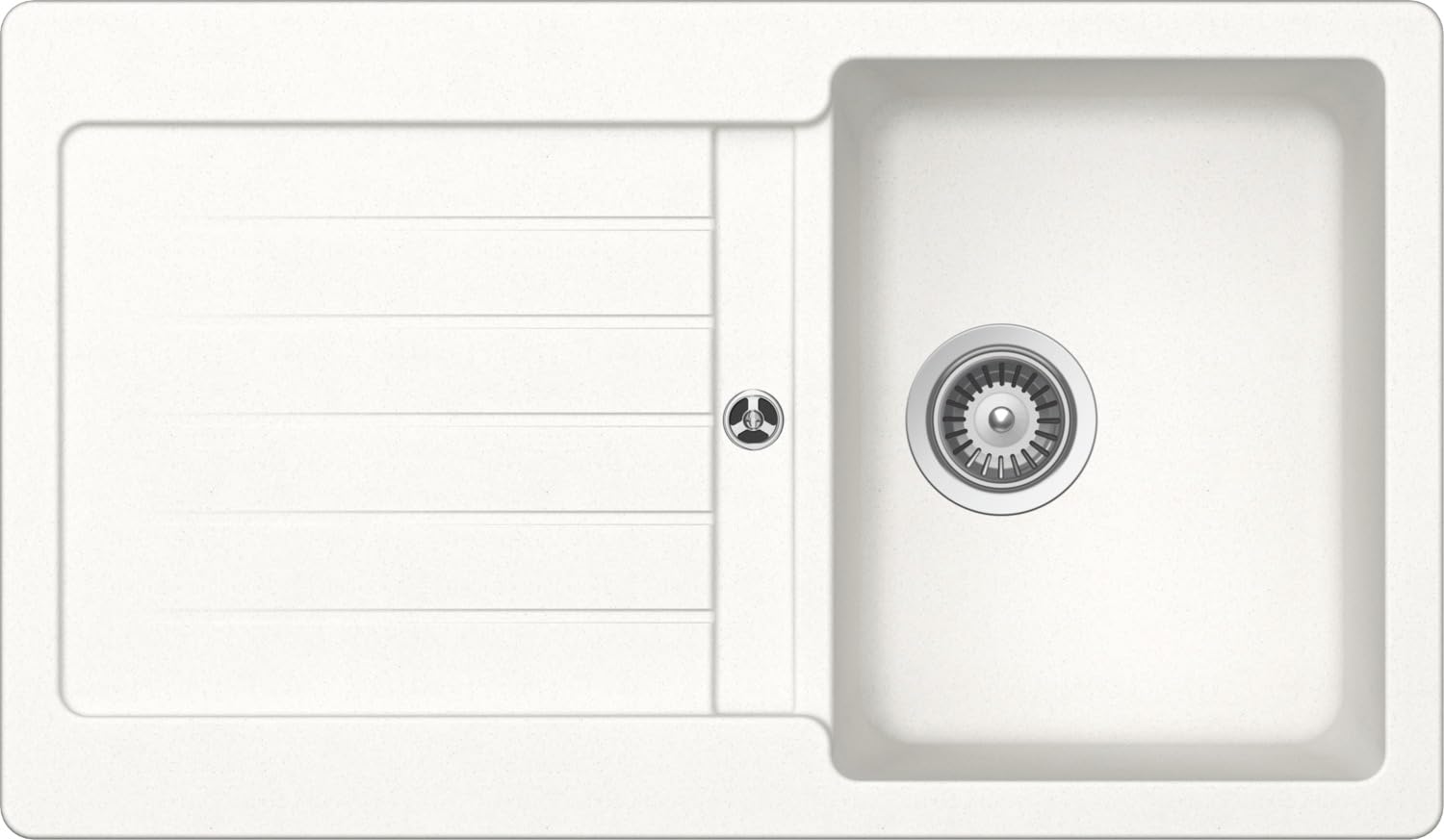 Respekta Austin - Fregadero de granito macizo (86 x 50 cm, resistente al calor, escurridor biselado, montaje bajo árbol, 1 lavabo, para armarios bajos a partir de 45 cm de ancho), color blanco