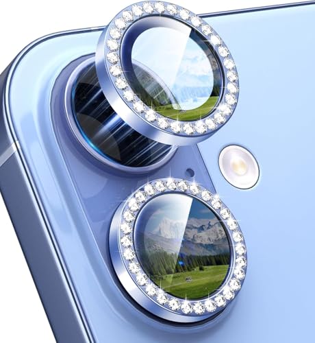 Image of Choiche for iPhone 17 Camera Lens Protector Bling, Individual Diamond Metal Ring with 9H Hardness, Scratch-Proof Camera Screen Protector, Stylish Accessories, Case Friendly (Blue Diamond)