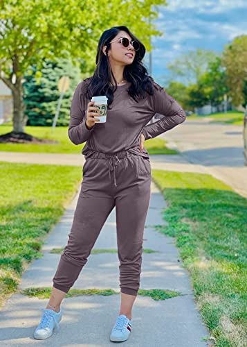 Image of PRETTYGARDEN Women's Two Piece Outfit Long Sleeve Crewneck Pullover Tops And Long Pants Tracksuit | Long Sleeve Shirts, Jogger Pants Pockets, Matching Track Suits, Fall Spring Comfy Clothes for Casual Outing, Cruise, Airport
