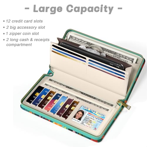 Image of Aiawoxc Womens Wallet, RFID Wristlet Wallets for Women, Ladies Clutch Purses, Large Travel Card Holder with Phone Holder | RFID