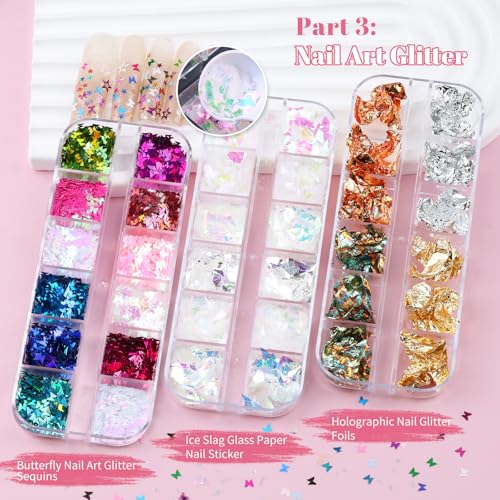 10 Boxes Nail Art Kit - 12 Colors Pointed/Flatback Rhinestones, 3D Gold/Silver/Rose Nail Studs, White Beige Half Pearls, Holographic Glitter & Foils + 3 Tools for DIY Nail Art Jewels & Crafts - Image 5
