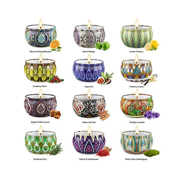 Candle Velas Aromaticas Decorativas, 12x60g Velas Perfumadas, Velas Aromáticas Cera de Soja Natural para Viaje Adecuado… - Imagen 9